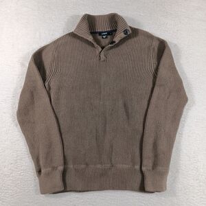 Vintage J Crew Sweater Mens Medium Brown Knit Mock Neck Rib Stitch Fisherman